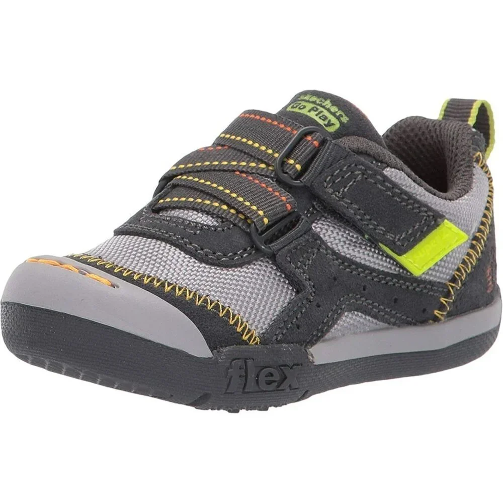 Skechers Baby Boys' Flex Play-Easy Pick Sneaker Charcoal/Grey 4 Medium Toddlers